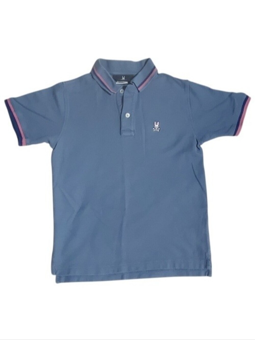 Psycho Bunny Boys Blue Contrast Tipped Pima Cotton Polo Shirt Size L 14/16